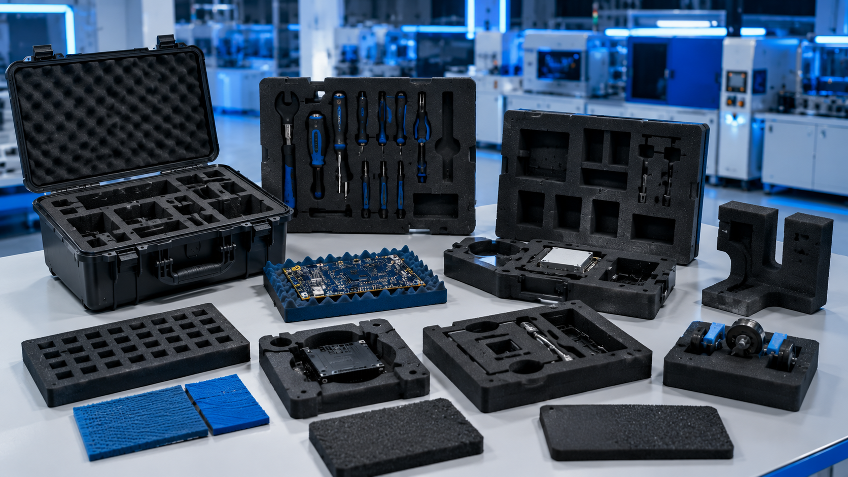 ESD coated EVA foam case inserts tool-control foam electronics packaging foam and soft assembly pads