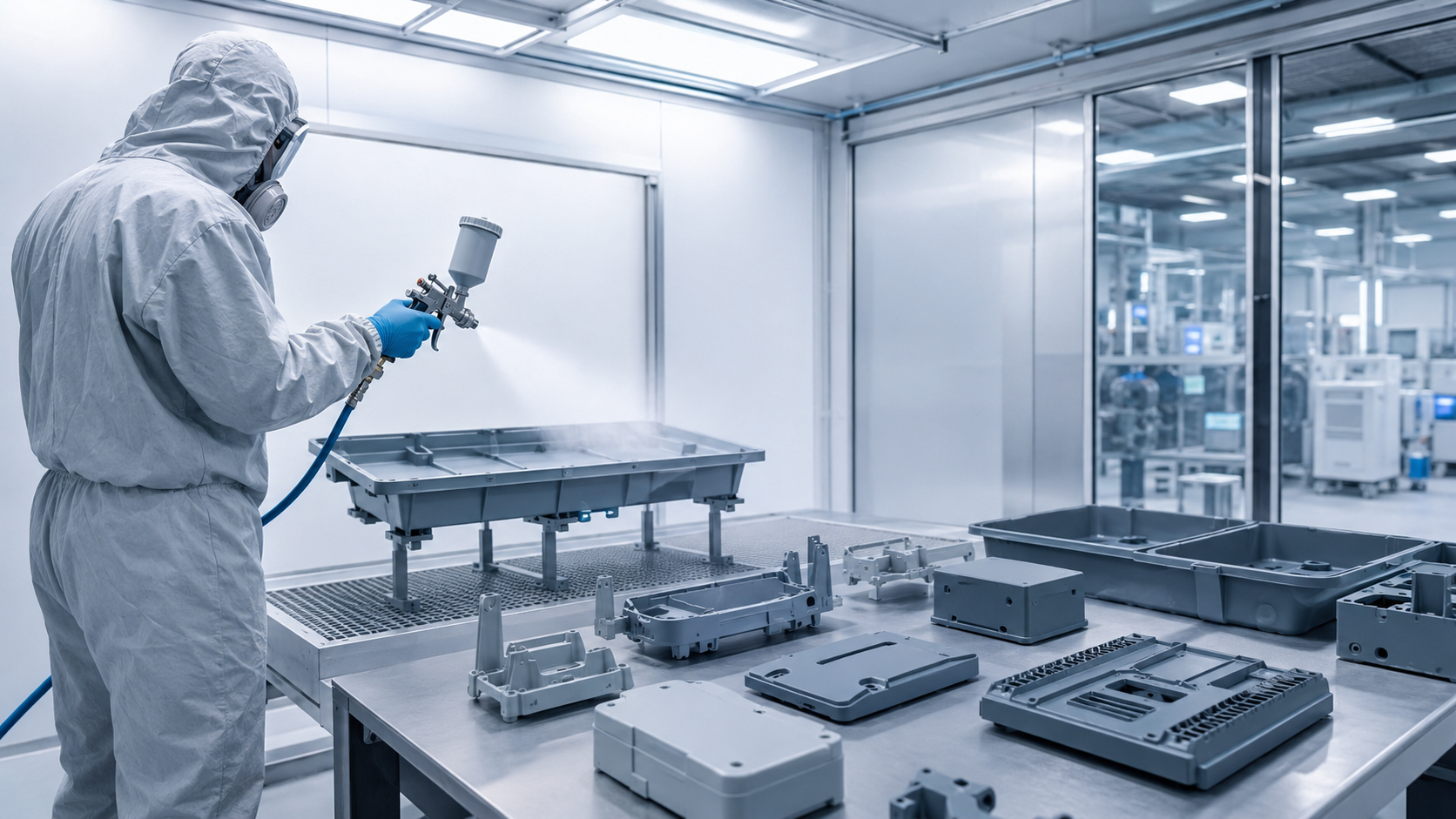 ESD coating for plastic parts including polypropylene ABS polycarbonate acrylic trays housings covers and industrial components
